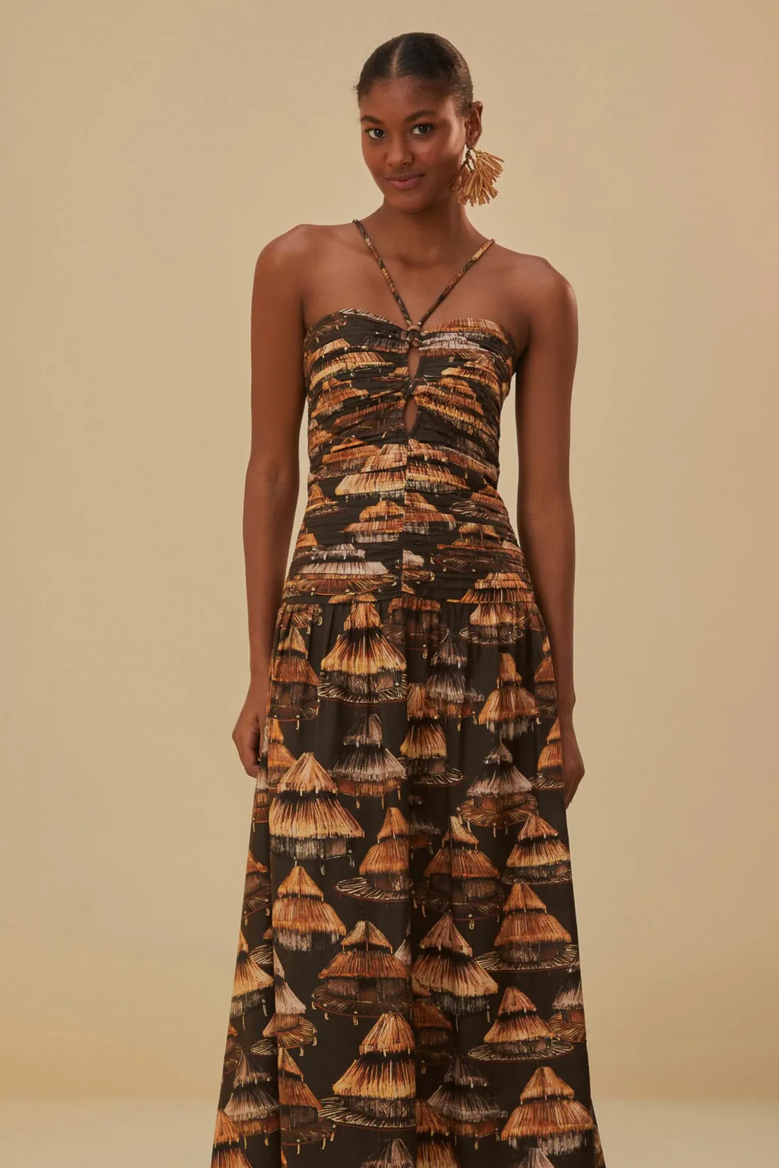 BROWN SHUHU MAXI DRESS SLEEVELESS