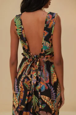  COOL FOLIAGE BLACK SLEEVELESS MAXI DRESS