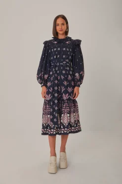  DARK BLUE AINIKA MARTINA LONG SLEEVE MIDI DRESS