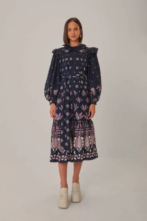  DARK BLUE AINIKA MARTINA LONG SLEEVE MIDI DRESS