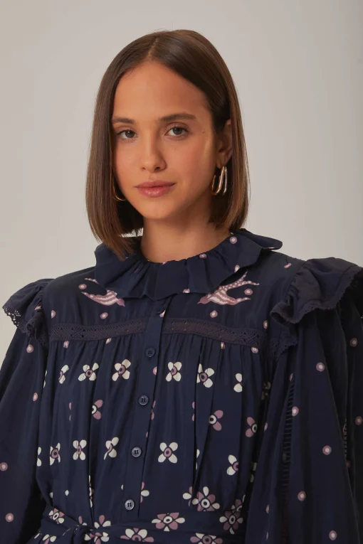  DARK BLUE AINIKA MARTINA LONG SLEEVE MIDI DRESS