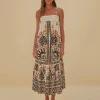  FLOWER FAN TAPESTRY OFF-WHITE MIDI DRESS