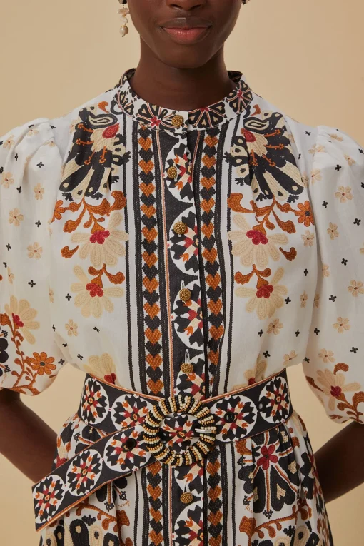  FLOWER FAN TAPESTRY OFF-WHITE MINI DRESS