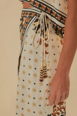 FLOWER FAN TAPESTRY OFF-WHITE WRAP MIDI SKIRT