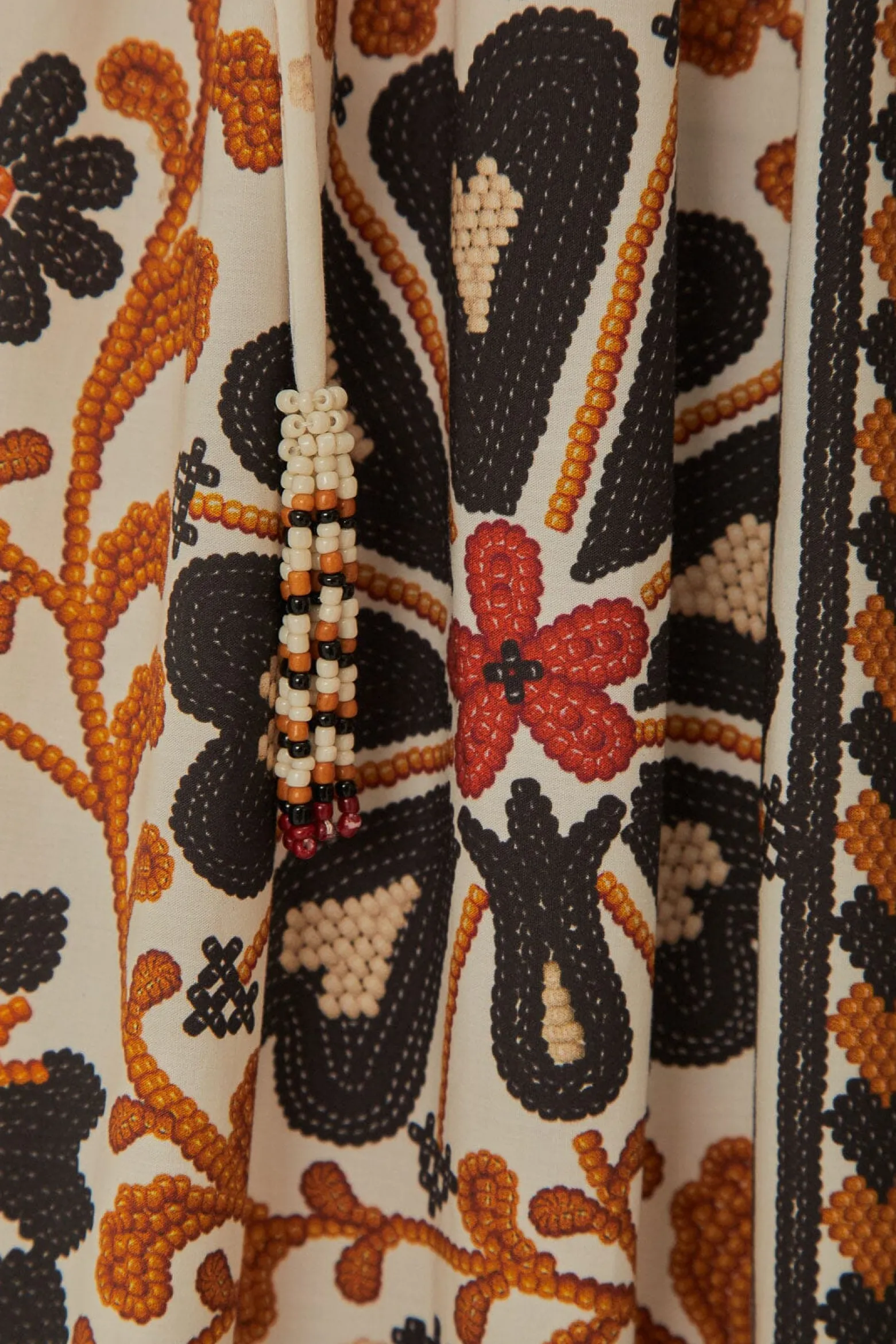 FLOWER FAN TAPESTRY OFF-WHITE MIDI DRESS