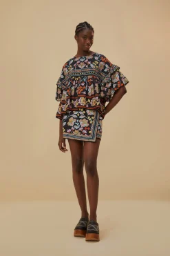  FLOWERY BLACK MINI SKIRT