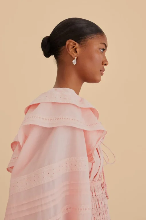  LIGHT PINK LONG SLEEVE SMOCKED MIDI DRESS