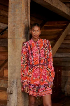  MIXED FLORAL RUFFLE MINI DRESS