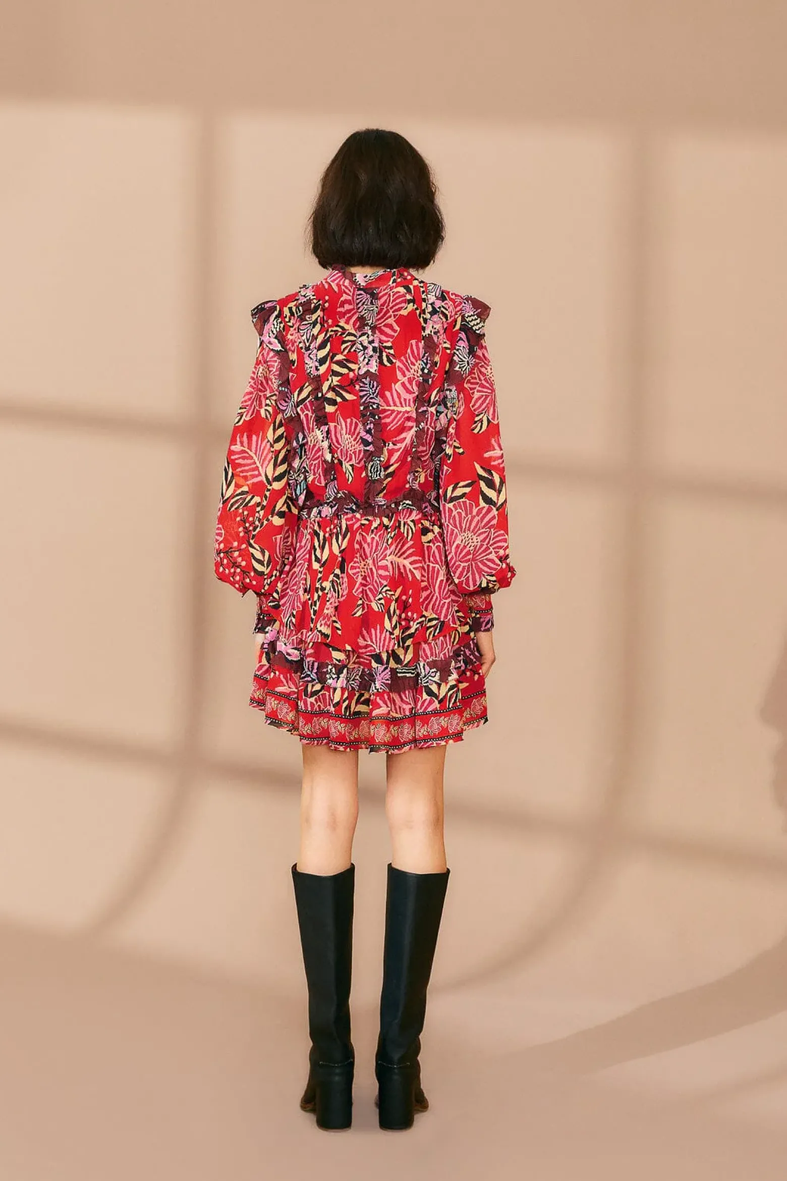 MIXED FLORAL RUFFLE MINI DRESS