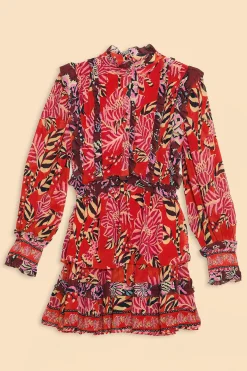 MIXED FLORAL RUFFLE MINI DRESS