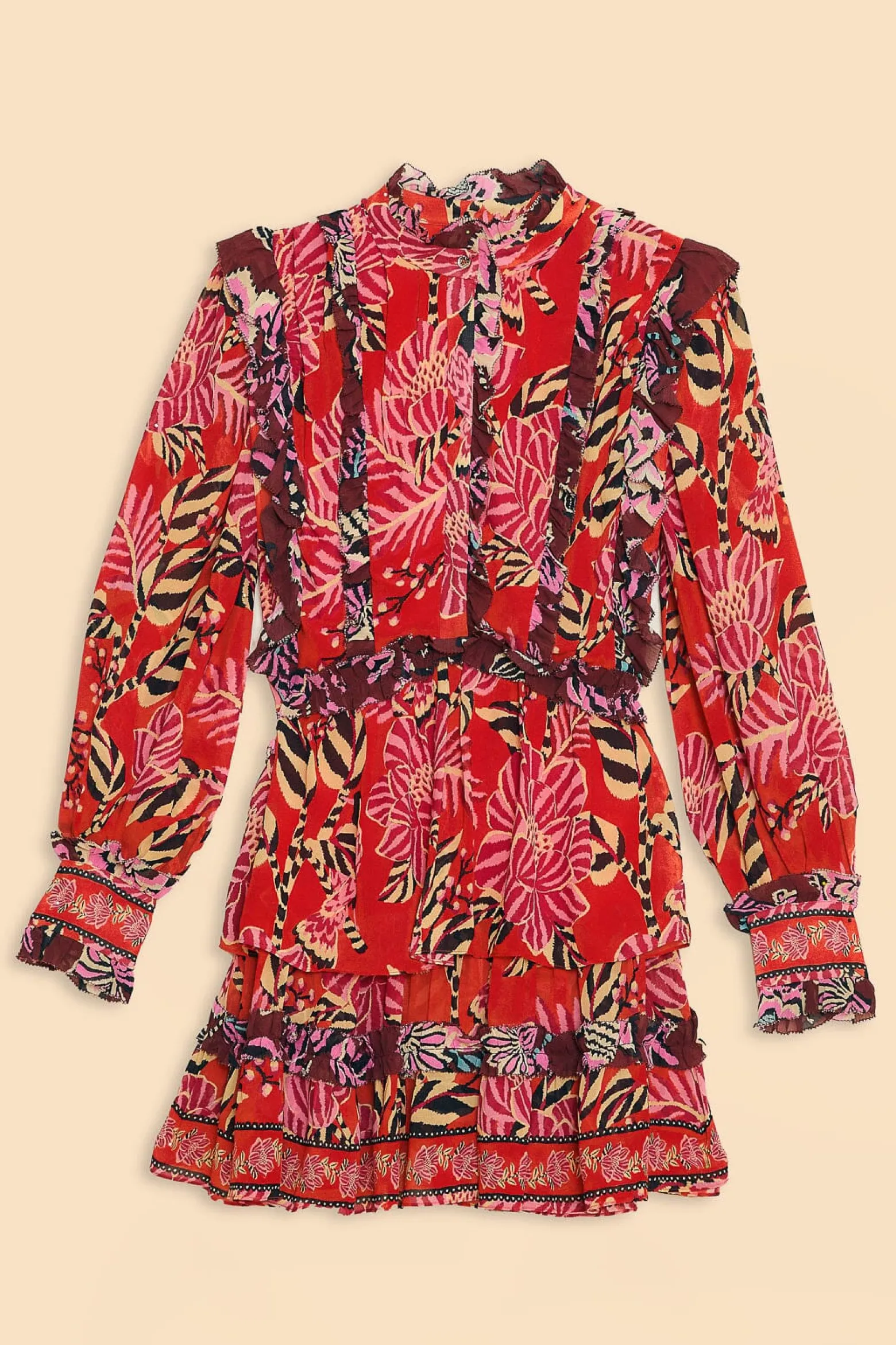 MIXED FLORAL RUFFLE MINI DRESS