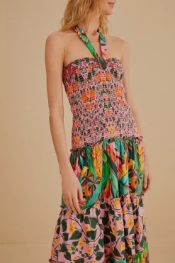  MIXED HEART IVY SCARF SLEEVELESS MIDI DRESS