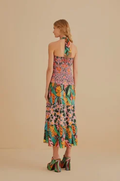  MIXED HEART IVY SCARF SLEEVELESS MIDI DRESS