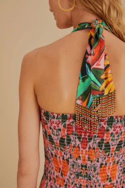  MIXED HEART IVY SCARF SLEEVELESS MIDI DRESS