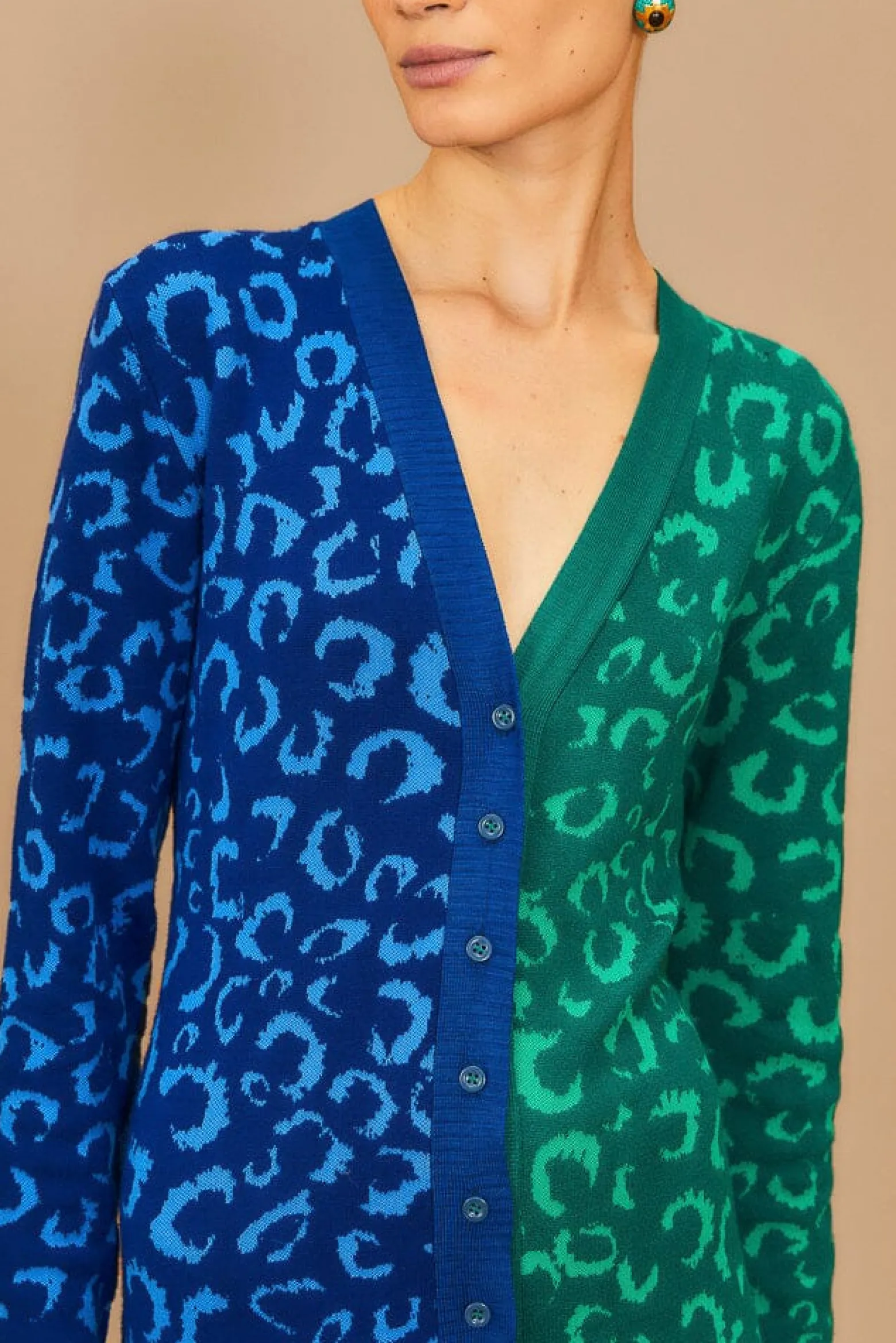 MIXED LEOPARDS KNIT MIDI CARDIGAN DRESS