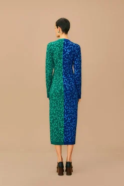 MIXED LEOPARDS KNIT MIDI CARDIGAN DRESS