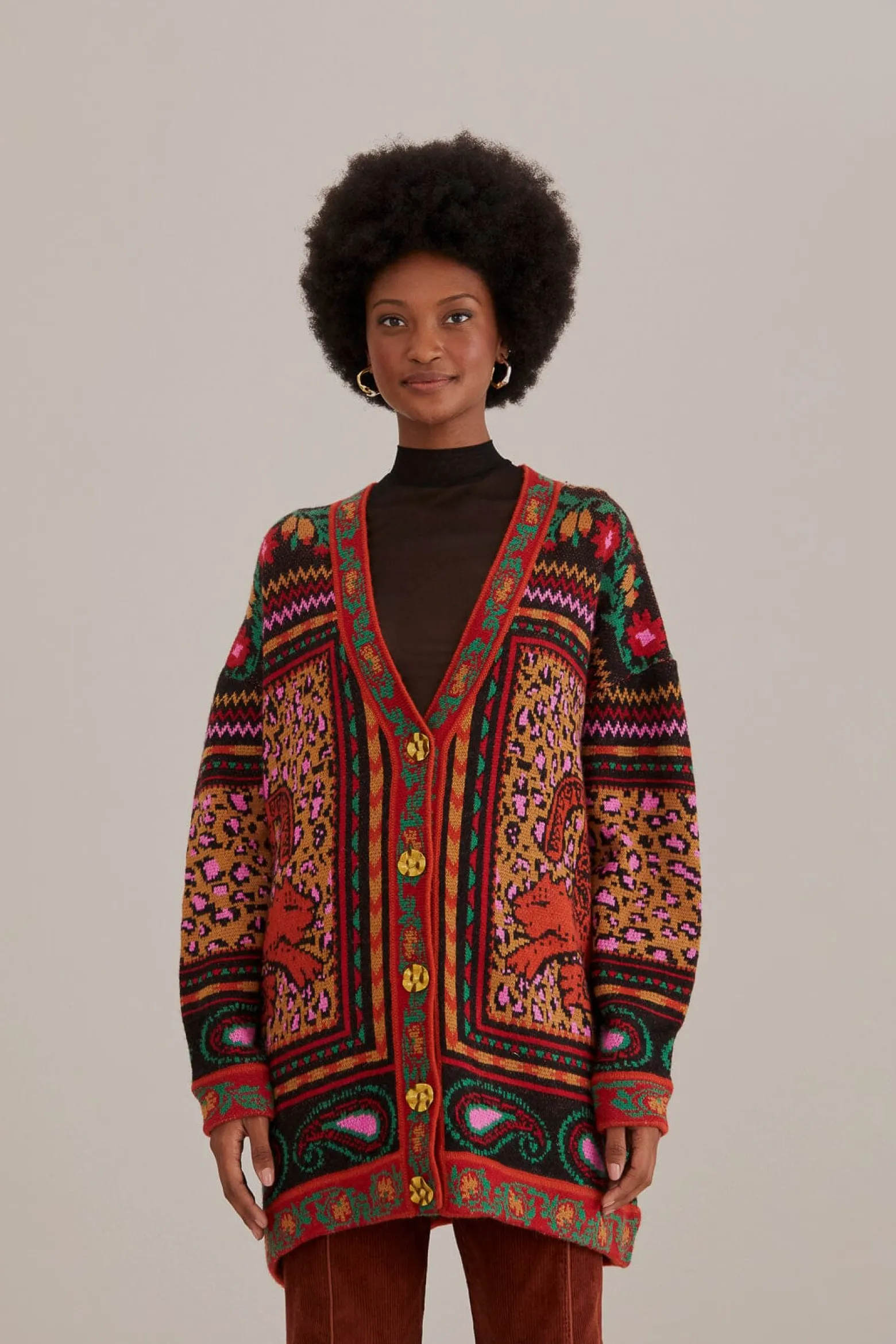 MIXED TAPESTRY PRINTS KNIT CARDIGAN