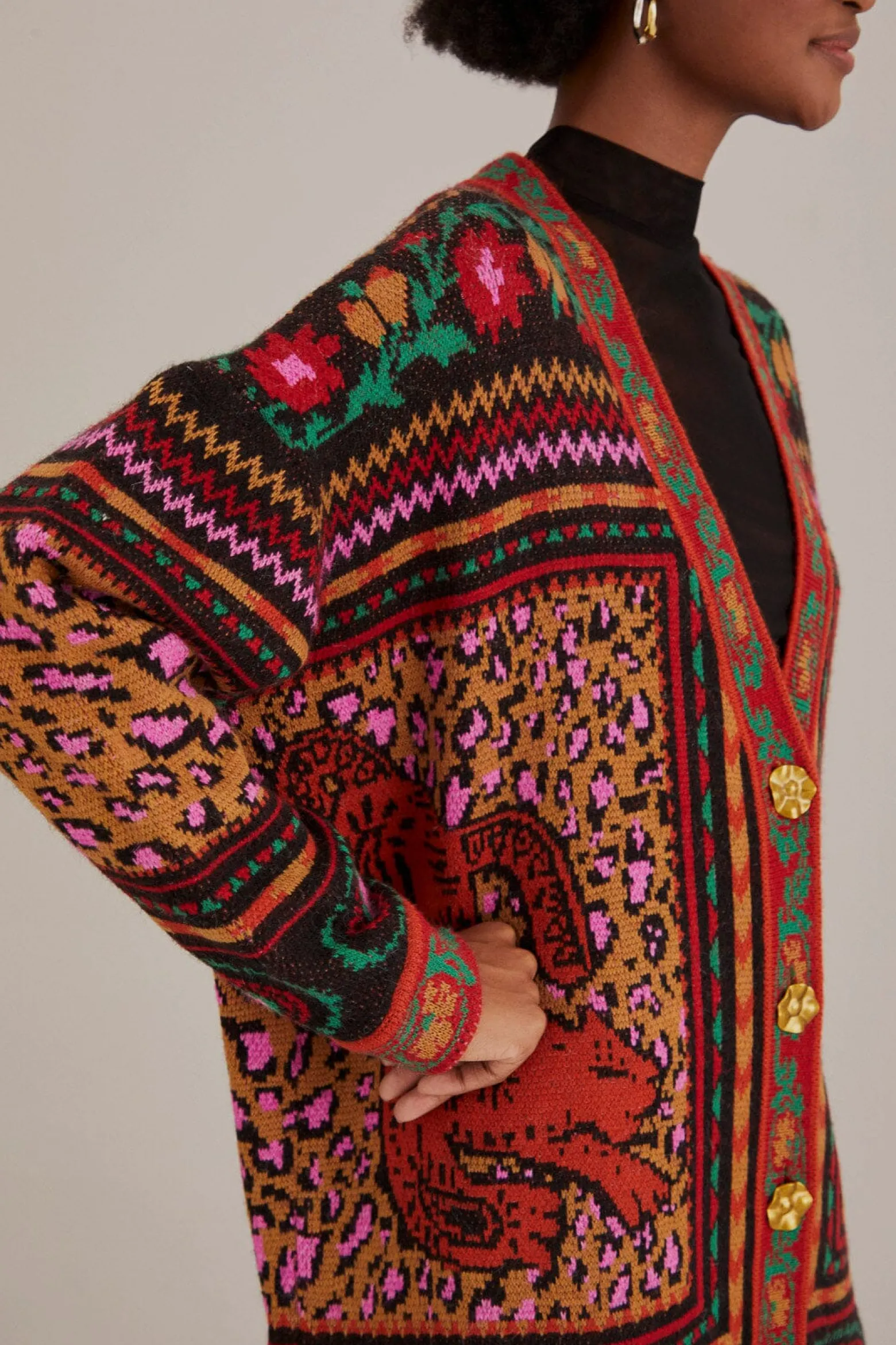 MIXED TAPESTRY PRINTS KNIT CARDIGAN