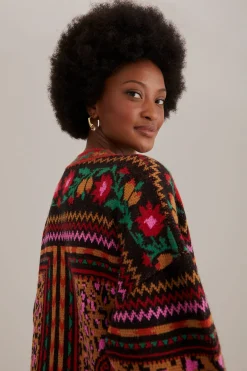 MIXED TAPESTRY PRINTS KNIT CARDIGAN