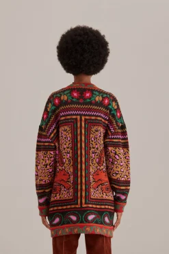 MIXED TAPESTRY PRINTS KNIT CARDIGAN