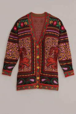 MIXED TAPESTRY PRINTS KNIT CARDIGAN