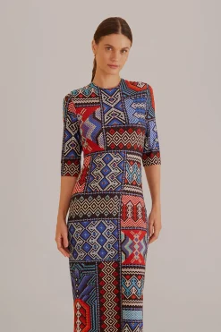MULTICOLOR RAUTI SHORT SLEEVE MIDI DRESS