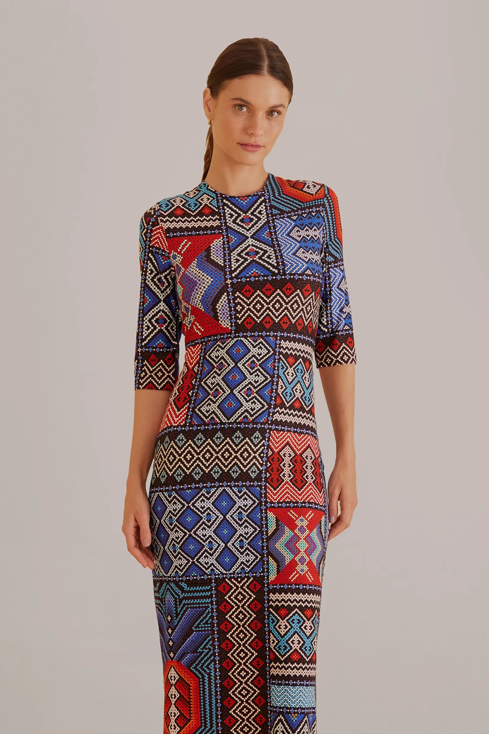 MULTICOLOR RAUTI SHORT SLEEVE MIDI DRESS