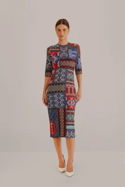  MULTICOLOR RAUTI SHORT SLEEVE MIDI DRESS