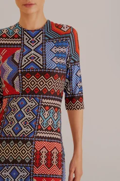 MULTICOLOR RAUTI SHORT SLEEVE MIDI DRESS