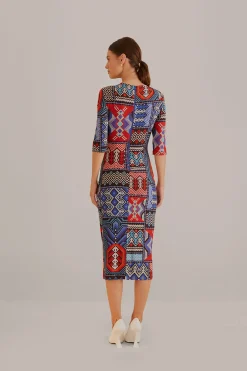 MULTICOLOR RAUTI SHORT SLEEVE MIDI DRESS
