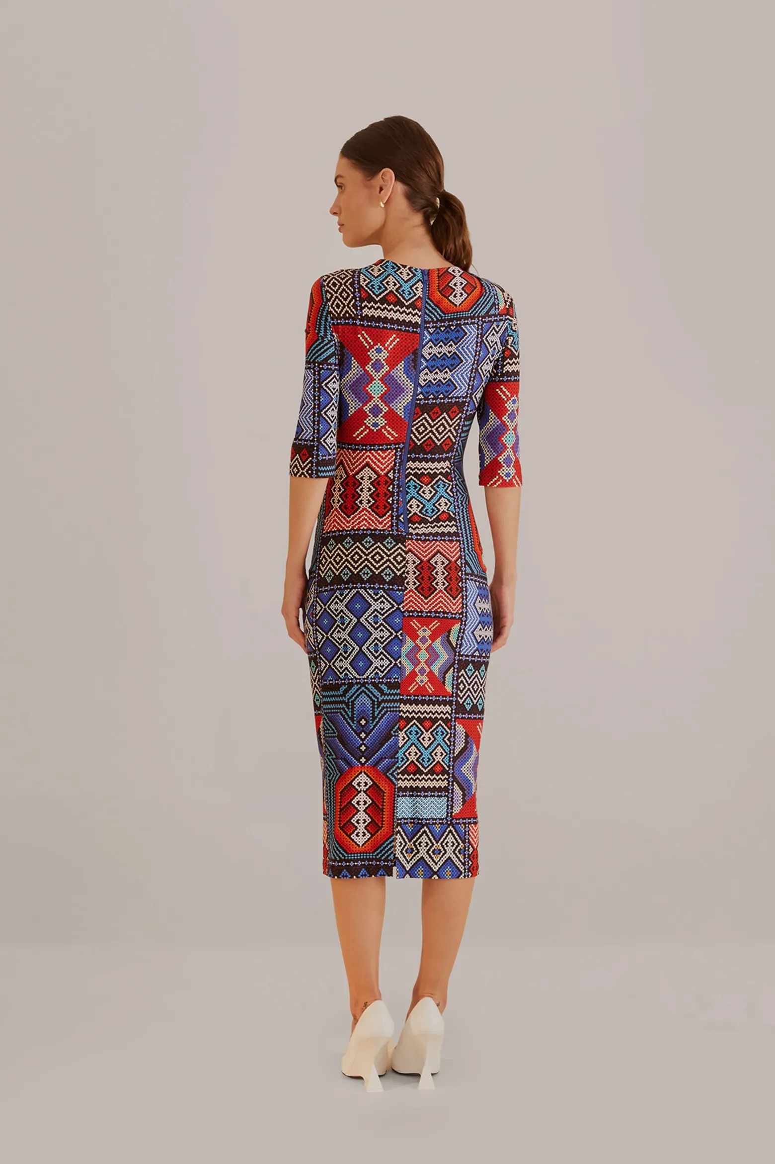 MULTICOLOR RAUTI SHORT SLEEVE MIDI DRESS