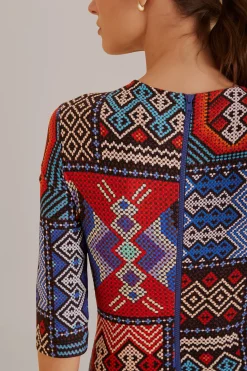 MULTICOLOR RAUTI SHORT SLEEVE MIDI DRESS