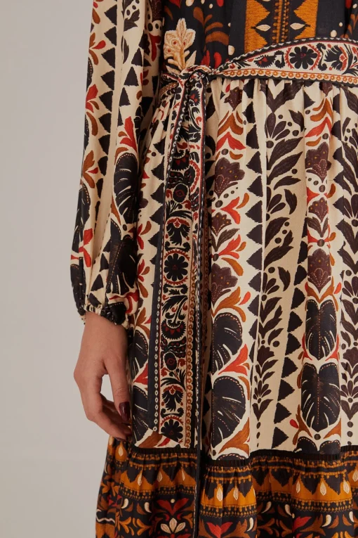  MULTICOLOR TAPESTRY GARDEN HIGH NECK MIDI DRESS