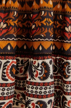  MULTICOLOR TAPESTRY GARDEN HIGH NECK MIDI DRESS