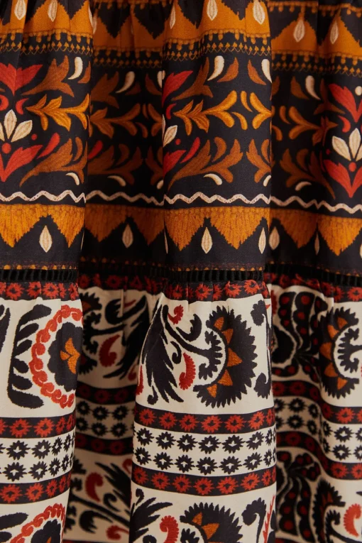  MULTICOLOR TAPESTRY GARDEN HIGH NECK MIDI DRESS