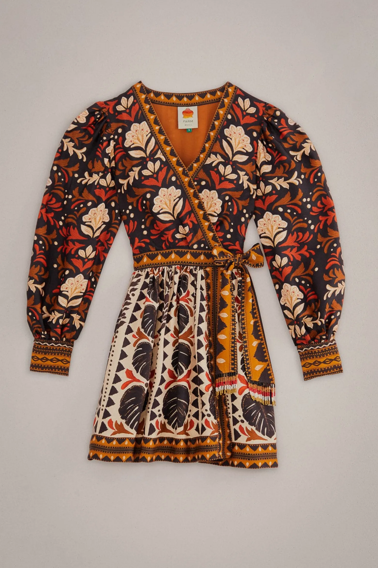 MULTICOLOR TAPESTRY GARDEN V NECK MINI DRESS