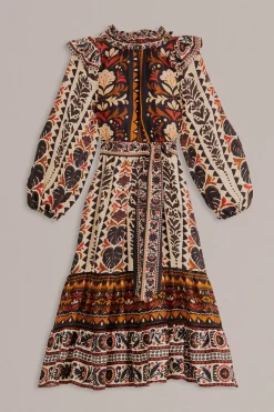  MULTICOLOR TAPESTRY GARDEN HIGH NECK MIDI DRESS