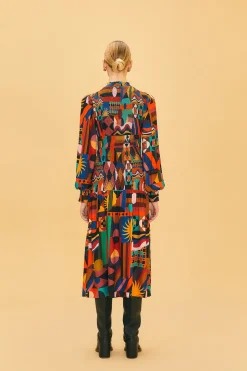  MULTICOLOR TROPICAL SHAPES LENZING™ ECOVERO™ VISCOSE MIDI DRESS