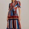  MULTICOLOR WINTER STRIPES SHORT SLEEVE MIDI DRESS