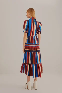 MULTICOLOR WINTER STRIPES SHORT SLEEVE MIDI DRESS