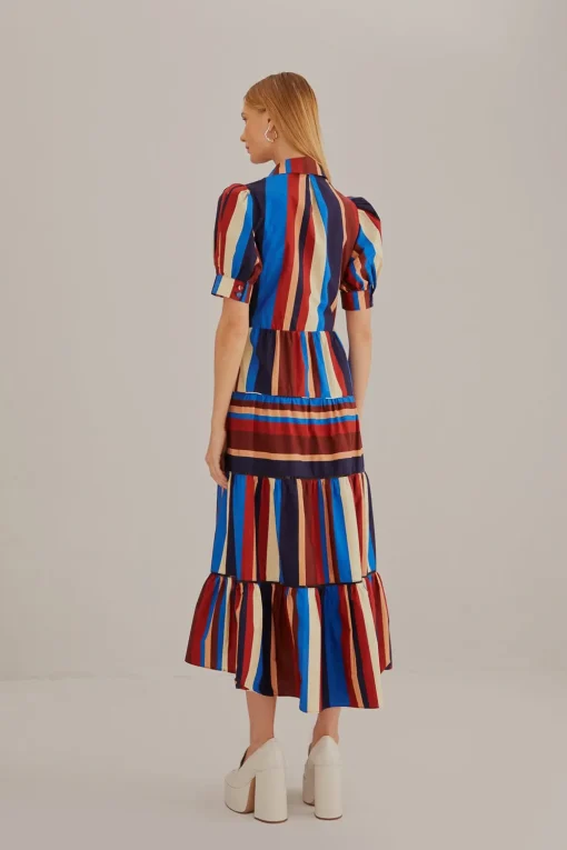  MULTICOLOR WINTER STRIPES SHORT SLEEVE MIDI DRESS