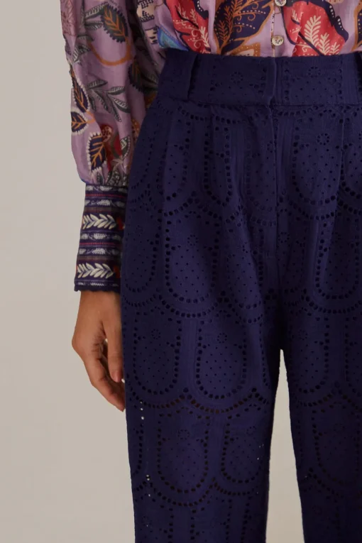  NAVY BLUE PINEAPPLE EYELET PANTS