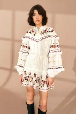 OFF-WHITE EMBROIDERED HORSES RUFFLE MINI DRESS
