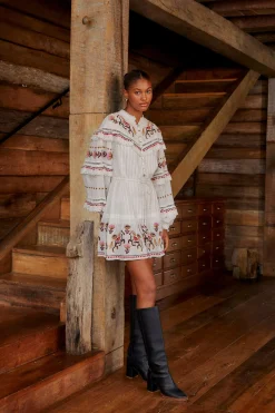  OFF-WHITE EMBROIDERED HORSES RUFFLE MINI DRESS