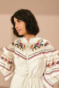 OFF-WHITE EMBROIDERED HORSES RUFFLE MINI DRESS