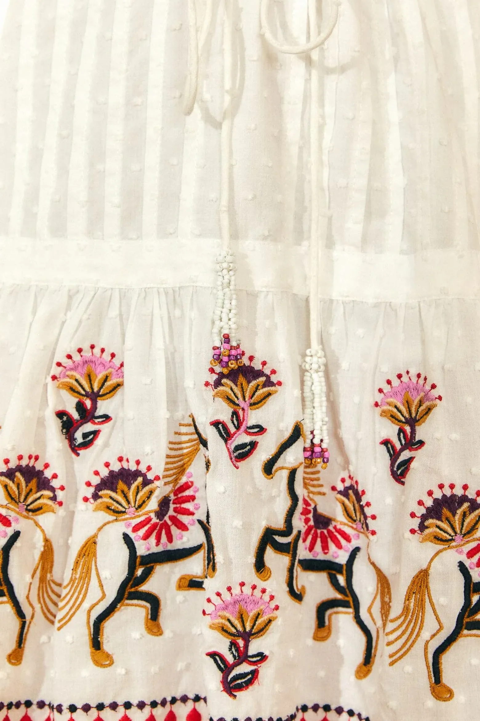 OFF-WHITE EMBROIDERED HORSES RUFFLE MINI DRESS