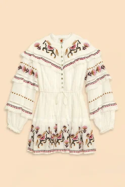 OFF-WHITE EMBROIDERED HORSES RUFFLE MINI DRESS