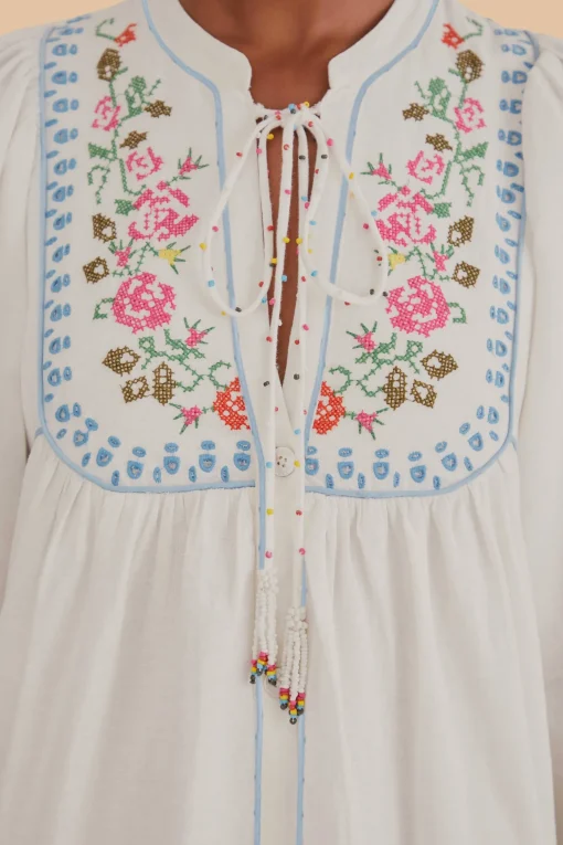  OFF-WHITE EMBROIDERED MIDI DRESS