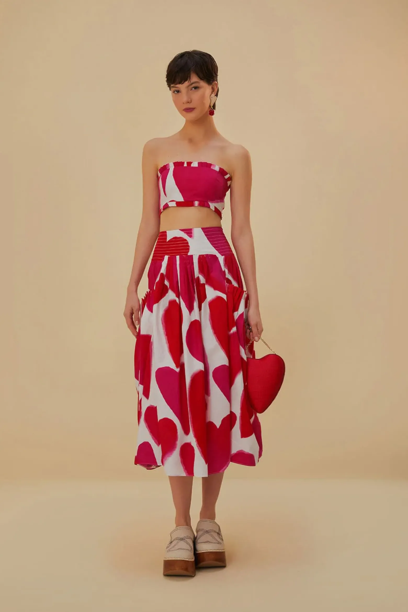 OFF-WHITE PAINTED HEARTS MIDI SKIRT