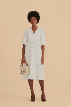 OFF-WHITE RUFFLE TASSELS MIDI DRESS